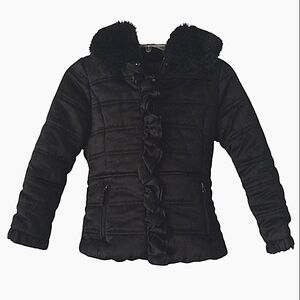 Rothschild girls size S 7-8 black ruffled front zip puffer coat